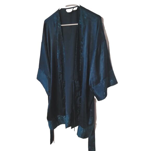 Vintage Victoria’s Secret Gold Label Dark Green Silky Self Tie Kimono Robe - Picture 1 of 7